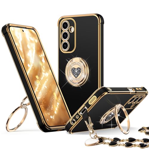 XYZ for Samsung Galaxy A15 5G Case with Stand,Phone Case with Double Ring Kickstand, Women Girls Bling Luxury Protective Phone Cover Heart for Samsung A15 5G, Black