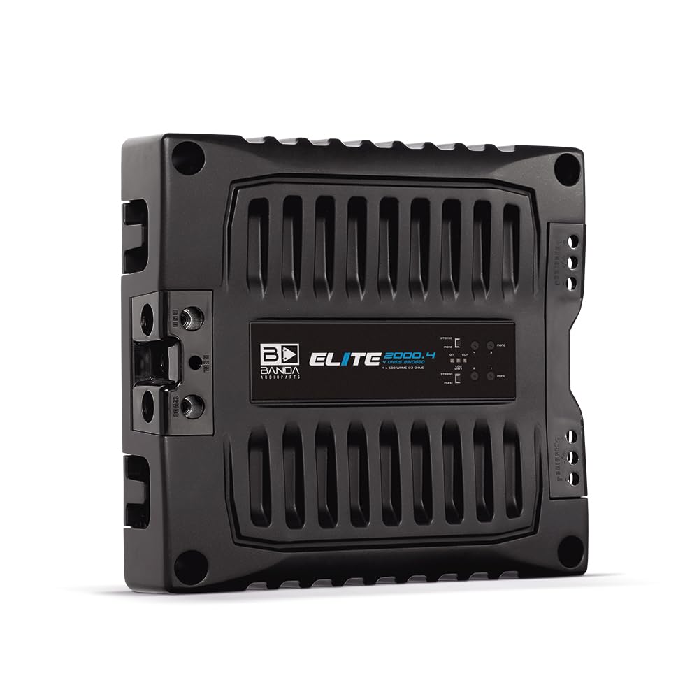 Banda Audioparts Elite 2000.4-2000 Watt Amp 4 Channel, 2 Ohm Full Range Car Amplifier, 2000W RMS Class D High Efficiency Car Audio Amp for Subwoofers &amp; Speakers