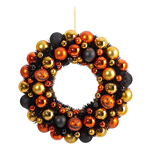 Nearly Natural 19in. Halloween Shatterproof Jack-o'-Lantern Pumpkin Ornament Wreath by Nearly Natural - Used condition - US$23.50