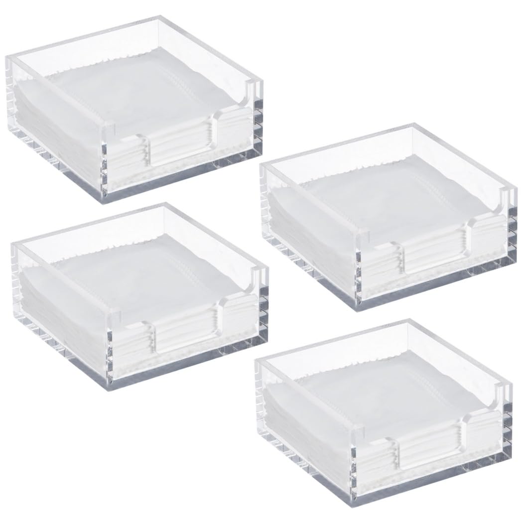 Servilletero acrílico de 4 x 4 pulgadas para mesa, 4 servilleteros de cóctel, dispensador de servilletas transparente, soporte cuadrado de papel para cocina, baño, restaurante, bar
