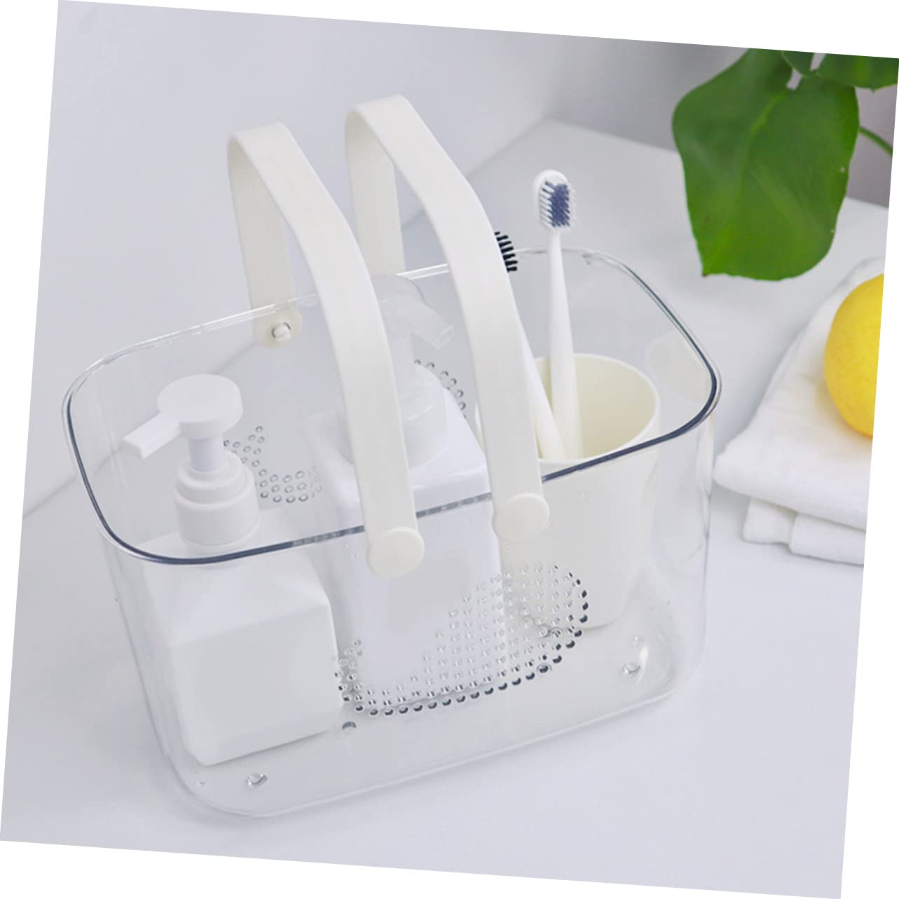 Cesta de Plástico para Almacenamiento en Baño y Sala de Estar, Cesta Organizadora Portátil Asa para Ducha y Dormitorio