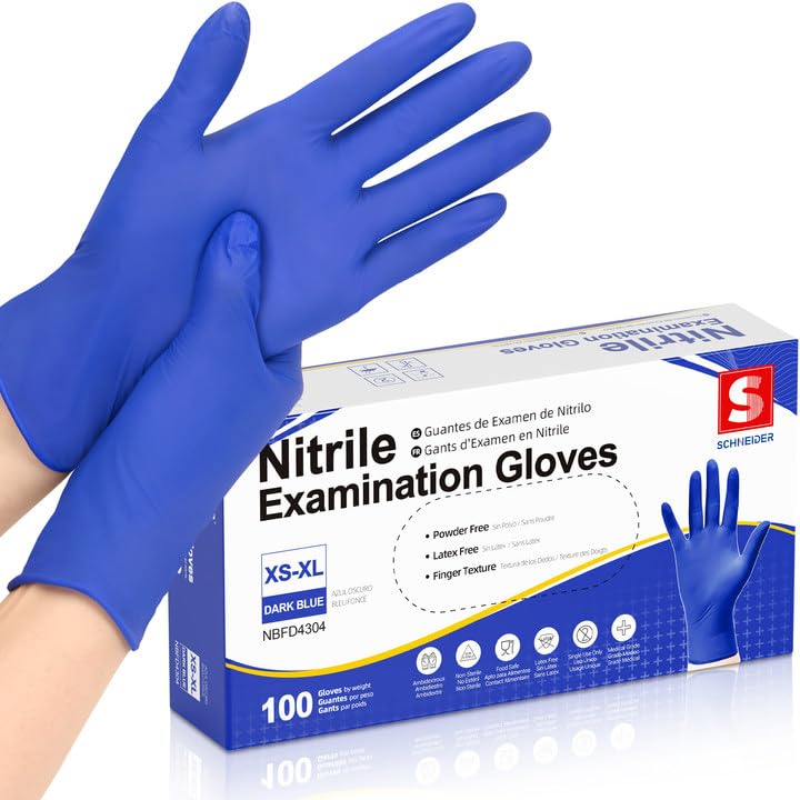 Schneider Nitrile Exam Gloves Dark Blue Disposable Gloves Latex-Free Powder-Free Food Safe for Cooking Household Use