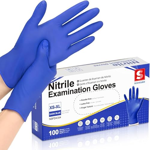 Schneider Nitrile Exam Gloves, Dark Blue, Disposable Gloves, Latex-Free, Powder-Free, Food Safe for Cleaning, Cooking, Household Use,100 Count,Size Large