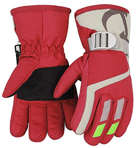 7-Mi Niños Invierno Cálido Guantes Resistentes al Agua para esquí/Snowboard/Ciclismo/equitación Actividades al Aire Libre Mitones para niños Mejor para 3 a 6 años Rojo