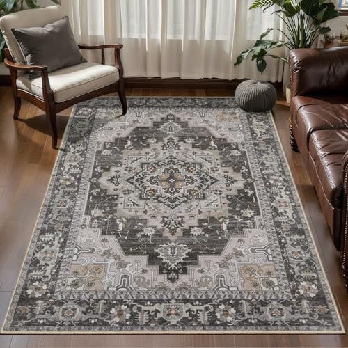 Image of Tangsoo Vintage 3x5 Washable Rugs, Non Slip Accent Rugs for Entryway Grey