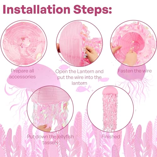Image of Jellyfish Paper Lanterns 6 Pacs Under The Sea Party Decorations Mermaid Party Baby Shower Decorations Blue Hanging Jelly Fish for Ocean Spongebob Birthday Party Decorations (Pink)