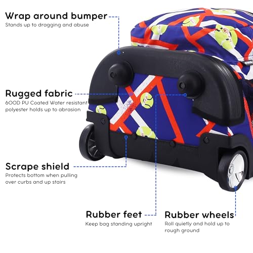 Image of J World Sunrise Kids Rolling Backpack with Wheels for Girls Boys, Roller Bookbag for School, 18 x 13 x 9 Inches, Tennisy