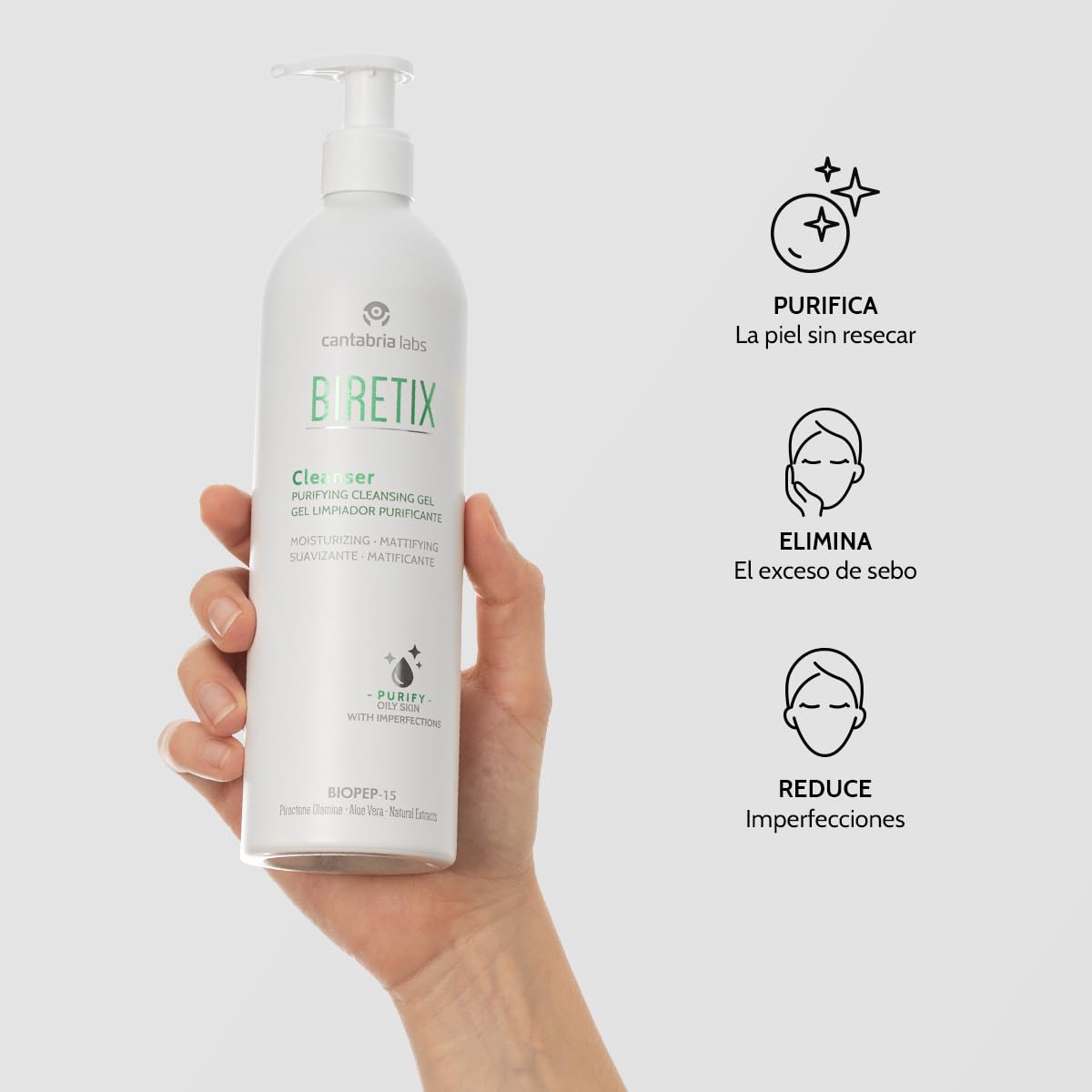 Cantabria Labs – Biretix Cleanser – Limpiador Purificante 400 ml – Para Piel Mixta, Grasa y con Tendencia Acneica – Limpieza Diaria que Regula Grasa y Elimina Impurezas