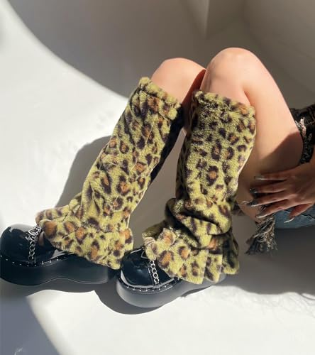 Image of Sexybody Leg Warmers for Women & Girls Y2K Kawaii Fluffy Fur Flared Leg Warmer Furry Goth Grunge Socks Harajuku Leopard
