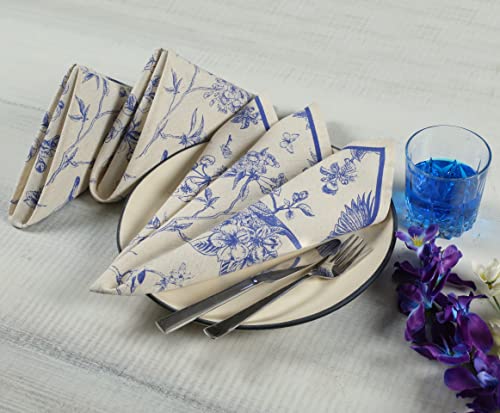 Fingercraft FINGER CRAFT Cloth Napkins Set Of 12 Cotton Linen Blend Printed Dinner Napkins Perfect For Parties Dinners Weddings Cocktail Christmas Napkins Cloth 20X20 Toile thumb #2