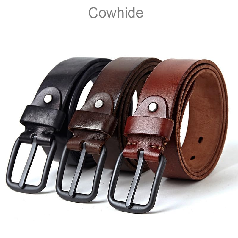 Cinturón Ajustable de Cuero Genuino, Cinturones de Cuero Genuino for Hombres Cinturón Suave for Hombre Metal Duro Hebilla Negra Mate Cinturón de Cuero Real(Black,135cm)
