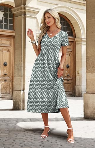 Image of OFEEFAN Summer Dresses for Women Flowy Casual A-Line Midi Dress Beach Vacation Sundresses with Pockets S-2XL