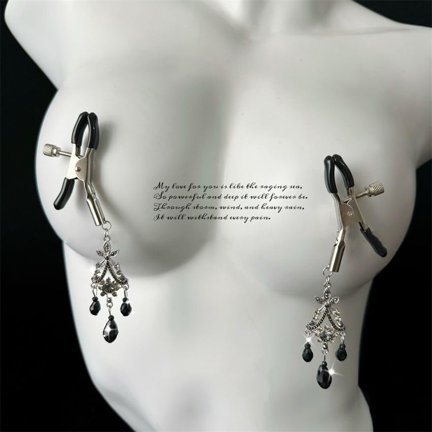 Baroque Black Swan Nipple Clamps with Chain Necklace - Adjustable Non-Piercing Sensory Toys for Women, Beginners Sensual Play (): Alligator Clips