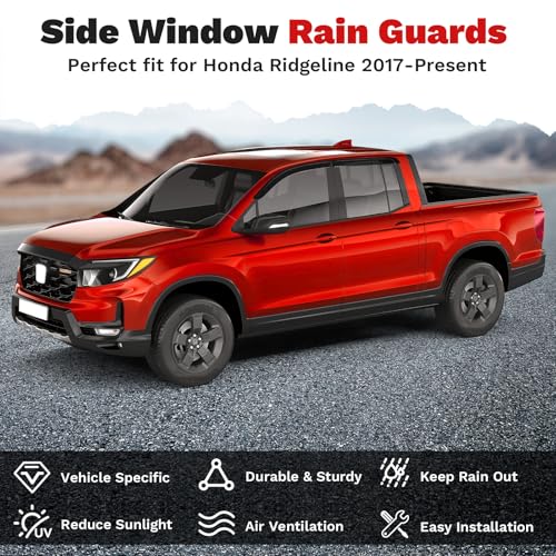 Image of Canvcle Ridgeline Rain Guards - Window Visors for Honda Ridgeline 2017-2025 2026, Outside-Mount Tape-On Side Window Wind Deflectors for Ridgeline Accessories, Vent Visors Shades Rainproof Black 4PCS