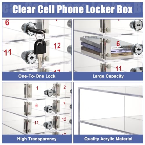 Image of Layhit Clear 30 Slots Cell Phone Locker Box for Classroom Clear Acrylic Cell Phone Storage Cabinet Bin with Door Locks for Classroom School Students Office Factory Employees