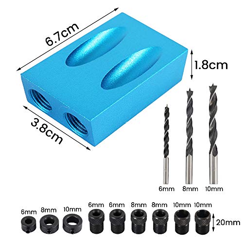 14Pcs Pocket Hole Jig Kit 6/8/10mm Drive Adapter Dowel Jig Wood Tools For Carpenters Woodwork Guides Joint Angle Tool Carpentry Locator