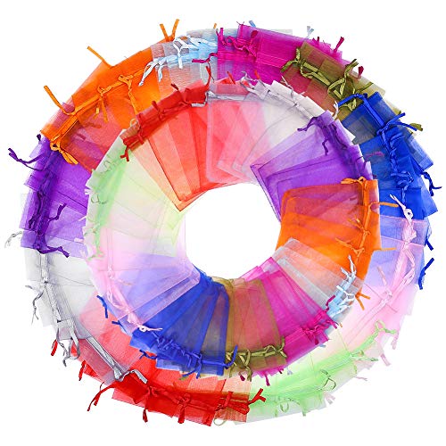 falllea 200 Piezas de Bolsas de Organza Bolsas de Joyas Bolsas Organza de Regalo con Cordón Bolsas de Dulces Bolsas de Caramelo para Boda Favores y Joyas Caramelo Dulces (Colores) Cover