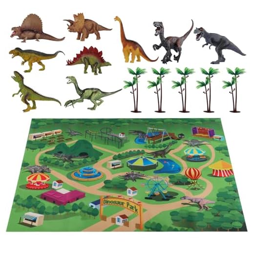 TEMI Dinosaur Toys for Kids 3-5 with Activity Play Mat & Trees, Realistic Jurassic Dinosaur Play Set to Create a Dino World Including T-Rex, Triceratops, Velociraptor, Great Gift for Boys & Girls