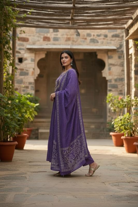 Image of Women's Elegant Embroidered Anarkali Set with Coordinated Bottom and Dupatta | Flared Traditional Ethnic Wear for Festive Celebrations, Wedding Functions and Party Occasions