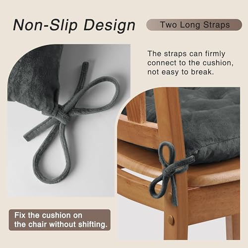 Image of Kuber Industries 6 Pcs Heavy Velvet 16 Inch Chair Pad Cushion with Drawstrings for Dining, Office & Home | Soft Seat Pad | Support for Long Sitting | Grey