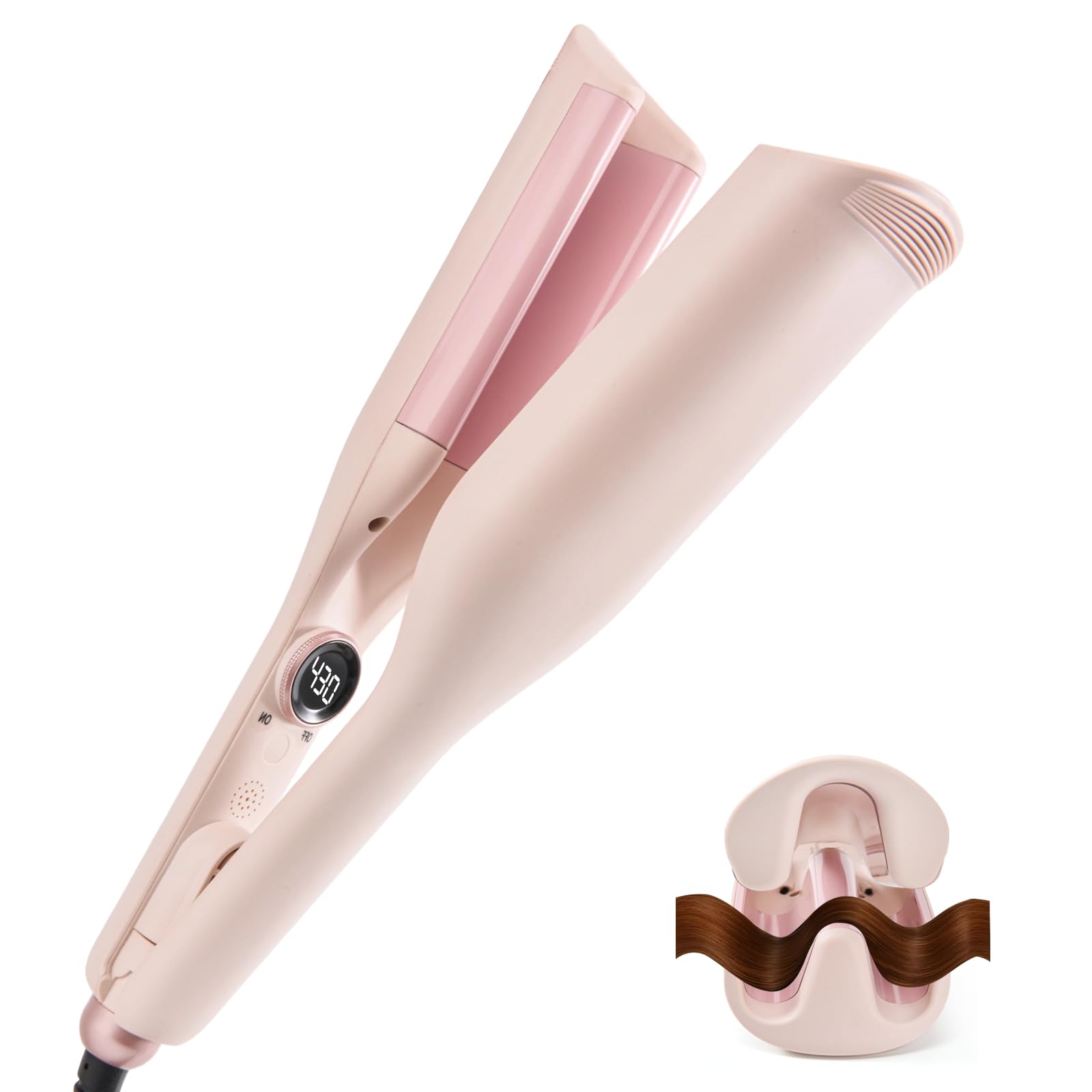 Lockenstab-Haar-Crimper Waver, 3,17 cm, Haarglätter für Damen, Crimpwerkzeug, ionischer Strand-Waver Haar-Crimper mit Keramik, 3 Fassen, Rosa
