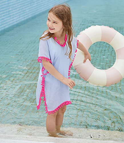 MissShorthair Girls Swim Cover Up Beach Swimwear Coverup Swimsuit Wraps with Pom Pom Trim3