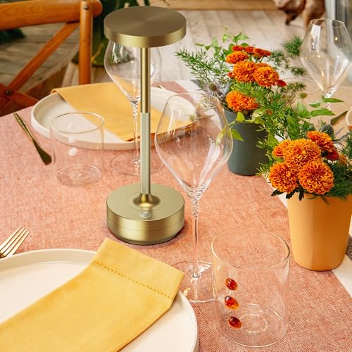 SAKRINGT 2 Pack Rechargeable Cordless Table Lamp - Battery Operated LED Portable Table Light with 3 Color Stepless Dimming, Memory Function - IP54 Waterproof for Outdoor, Restaurant, Patio, Camping