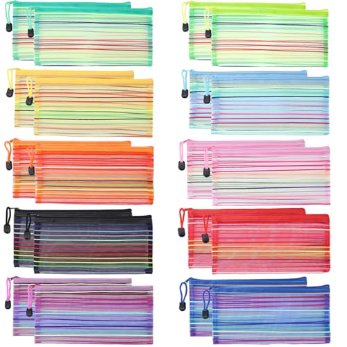 Image of 20 Pack 10 Colors Pencil Pouch Bulk Mesh Zipper Pouch Bags, Small Storage Bag, Multipurpose Pencil Case for School and Office Supplies, Travel Accessories