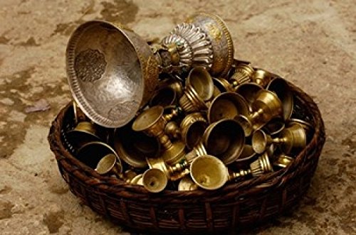 Brass Yak Butter Tea Cups in Songzhanling Monastery Zhongdian Deqin Tibetan Autonomous Prefecture Yunnan Province China Poster Print by Pete Oxford (19 x 12) (19 x 12)