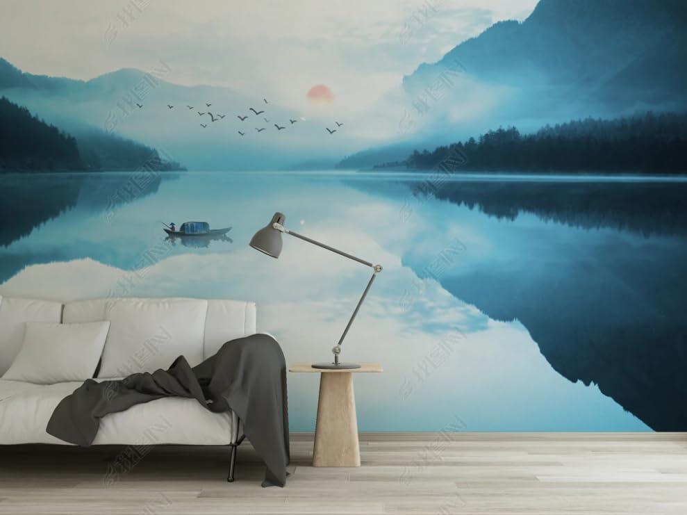 Papier peint intissé paysage d'encre géant 400x280 cm pour salon