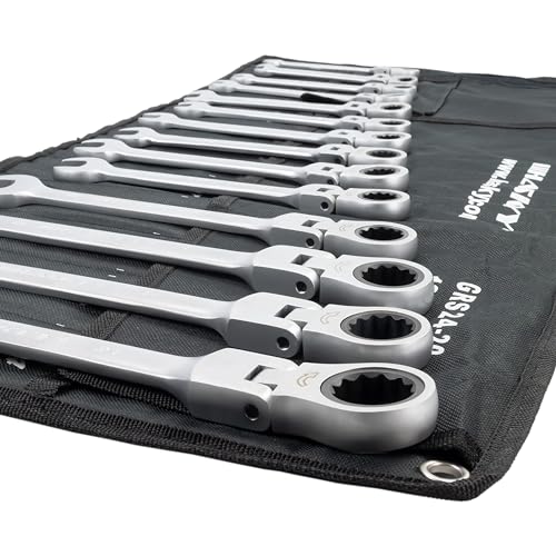 HASKYY - Juego de llaves de carraca articuladas, 8-24 mm, llaves de boca y anillo, 14 unidades