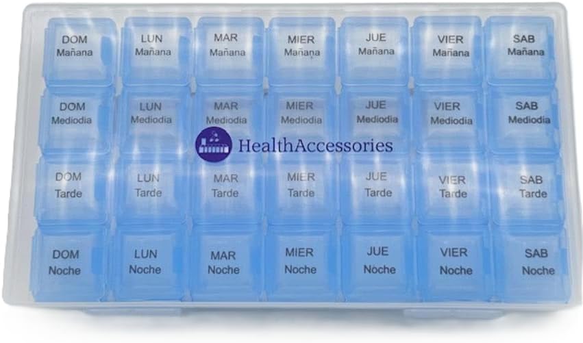 Miniatura 9 de Pastillero español 7 días semanalmente cuatro veces por día (grande) organizador de pastilleros español. para una semana.