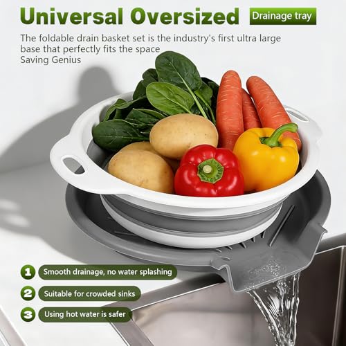 Collapsible Colander Set & Food Strainer for Kitchen, 4 in 1 Kitchen Gadget Strainer with Draining Tray for Pasta Noodle Fruit & Vegetable, 1 Pack by Kulahlik - Image 2