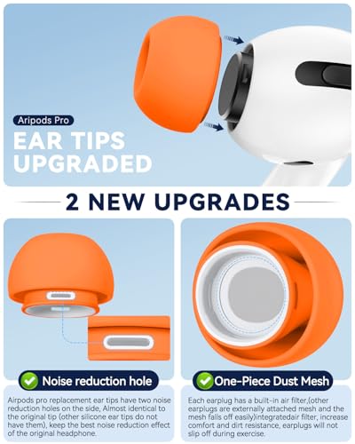 Image of 4 Pairs Replacement Ear Tips for AirPods Pro 2nd /1st (Orange) | (4 Size XXS /XS /S /M /L )Silicone Ear Tips with Cleaner kit,Noise Reduction Holewith & Built-in dust Guard Screen