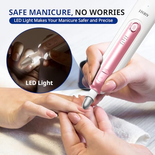 AIRSEE Professional Manicure Pedicure Kit,Cordless 6 in 1 Electric Nail File for feet,5 Speed Rechargeable Pedicure Tools for Thick Nail Toenail Cuticle, Hand Feet Trimmer Buffer for Women Men,Pink — view 5
