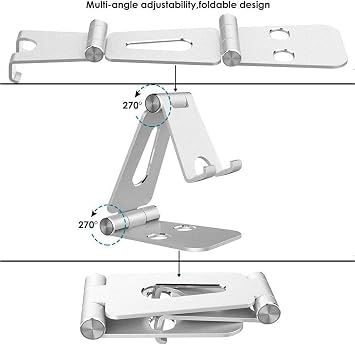 Coverzone Tok Aluminum Stand Multifunction Rotary Tablet PC Smartphone Stand Mini Size Desktop Stand Foldable Mobile Phone Universal Phone Holder L9688 (Silver)