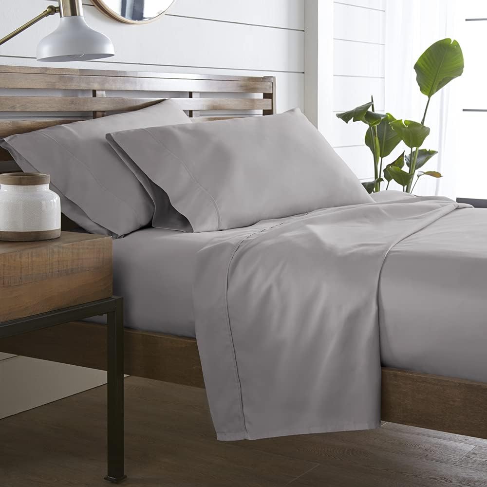 Westbrooke 100% Cotton Sheet Set - 500 Thread Count King Size Sateen Sheets - 4 Piece Long Staple Cotton Bedding Set with 16" Elasticized Deep Pocket - Soft, Breathable Luxury Sheets (Grey Silver)