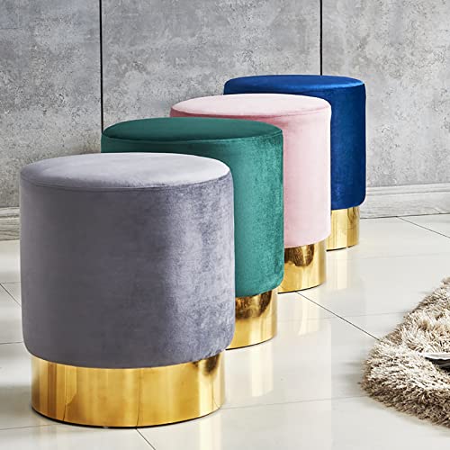 Tabouret ottoman rond en velours vert avec bordure dorée pour salon - 6