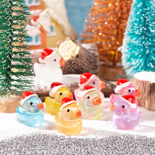 MAGICLULU 24pcs Christmas Mini Resin Ducks Miniature Christmas Hat Ducks Figures Luminous Tiny Ducks Ornaments Micro Landscape Fairy Garden Aquarium Dollhouse Accessories - Image 3