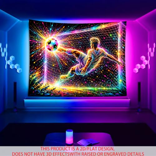 Image of Nuxovilar Neon Soccer Goal Wall Tapestry Polyester 78.74x59.05 In | Glow Poster Trippy Wall Art Sports Decor UV Backdrop Bedroom Game Room Dorm Space (Volley Kick Soccer Goal)