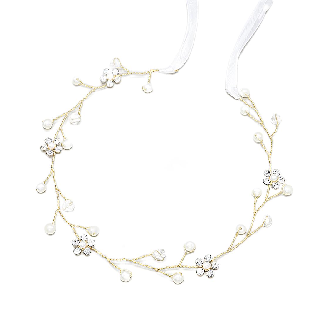 Zeayebsr Cabello de niña Pedazo de Cabello Nupcial Vine Diamante de imitación Mujer Diadema Nupcial Rama Corona Tocado Flor Verano Diadema Novia y Dama de Honor Accesorios con Cinta,Diadema Flores