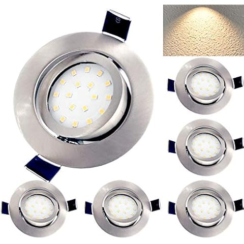 OLEEP 6Pcs 5W LED Recessed Ceiling Light,Rotatable IP44 Spotlights Downlights for Bathroom Living Room Bedroom Kitchen (3000K Warm White, Nickel) Cover