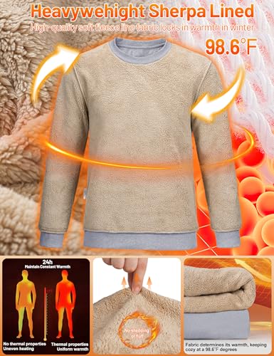 Image of TACVASEN Men's Crewneck Sweatshirt Warm Sherpa Lined Thermal Sweatshirts Heavyweight Long Sleeve Winter Fleece Pullover Shirt