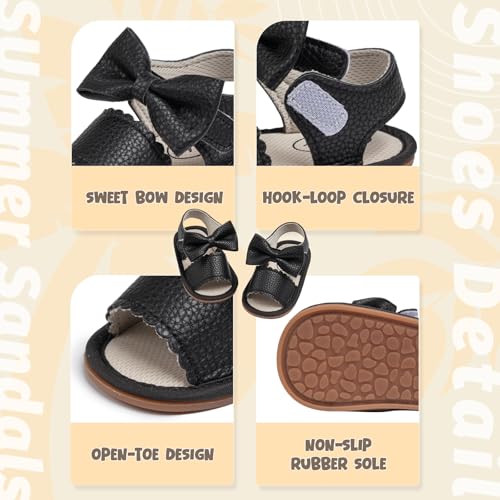 Image of Meckior Baby Toddler Infant Girls PU Leather Soft Open Toe Summer Sandals Flower Princess Flat Shoes