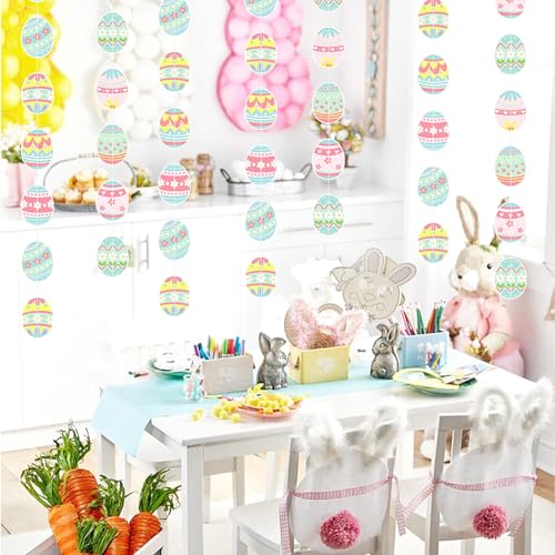 Image of Wall Hanging Decorations Easter Egg Garland - 8pcs Rainbow Easter Streamers Banner Inside Indoor Party Decoration Favors, Spring Home Classroom Office Ceiling Decor Panduola
