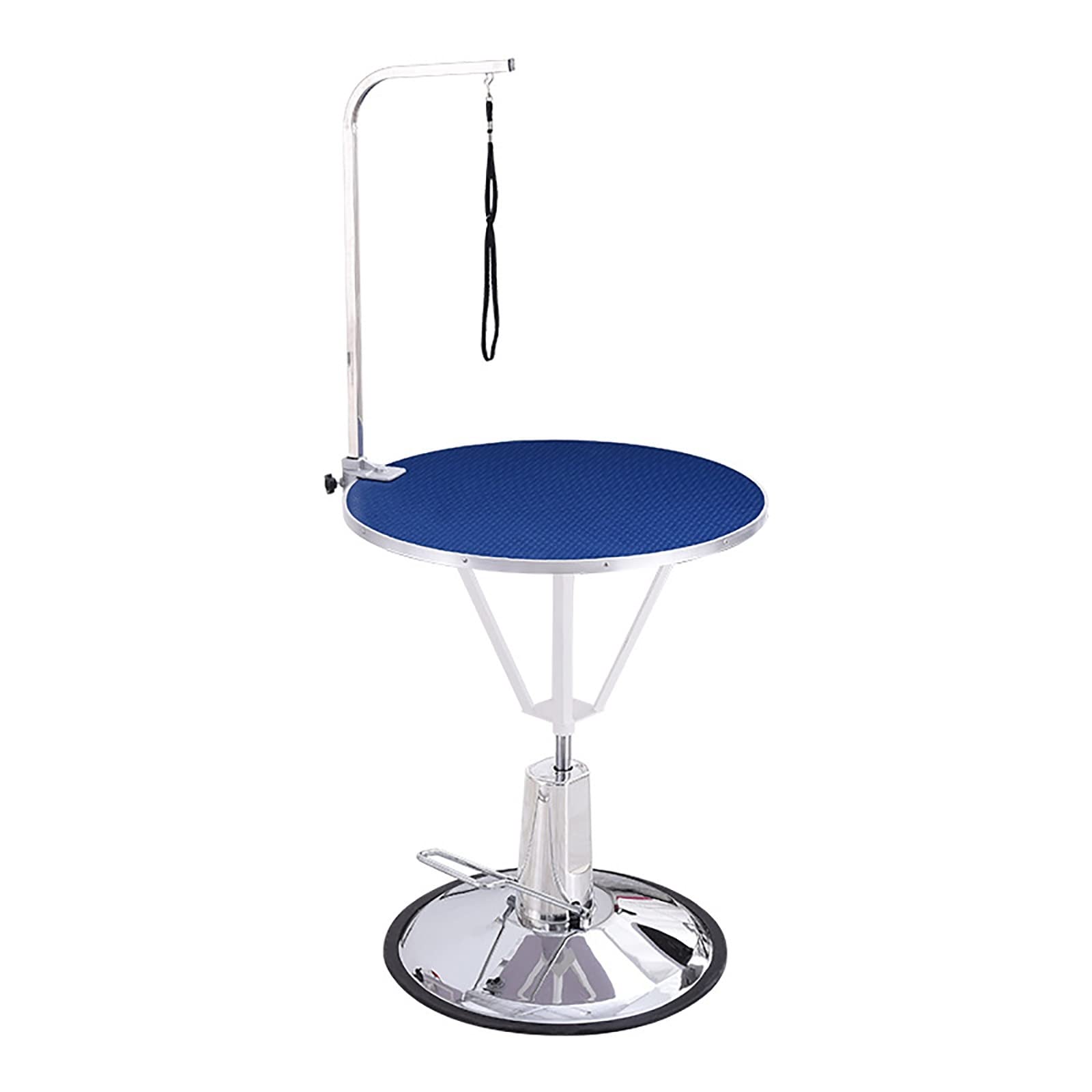 Hydraulischer Hundepflegetisch für kleine/mittelgroße Hunde, Haustierpflegetisch mit verstellbarem Überkopfarm und Schlinge, höhenverstellbar 80–90 cm (Farbe: Blau)