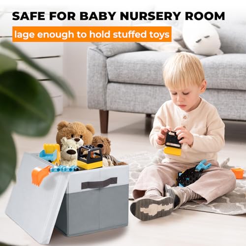 Criusia Large Storage Baskets Bins with Lids 4 Pack, Storage Baskets for Organizing Shelves Nursery Bedroom, Home Closet Organizers Cubes for Clothes Toys Blanket - Stackable & Sturdy -14x10x9.5 - Image 5