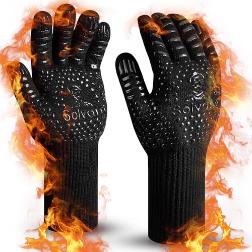 Grillhandschuhe Hitzebeständig bis 800°C, Grill Zubehör, Anwendbar auf Hitzebeständige Ofenhandschuhe, feuerfeste Handschuhe, BBQ-Handschuhe, Küchenhandschuhe, Backhandschuhe, Ofenhandschuhe