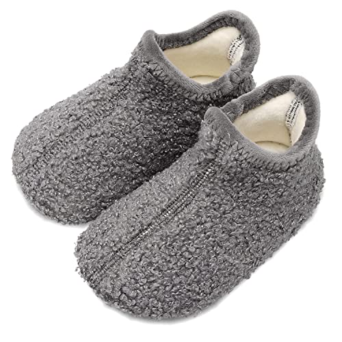 Lisdwde Toddler Boys Girls Cozy Plush Slippers Cute Kids Warm House Shoes Grey/High Top 6.5-7.5 Toddler=Eu24-25 #TOP16