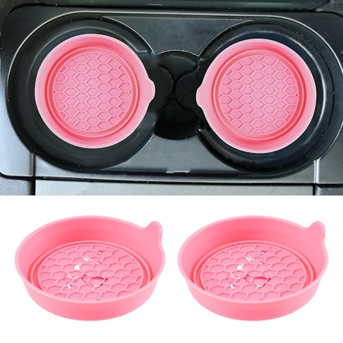 Amooca Car Cup Coaster Universal Automotive Waterproof Non-Slip Cup Holders Sift-Proof Spill Holder Car Interior Accessories 2 Pack Peach Pink